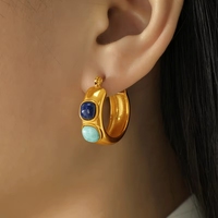 Pendientes de Aro en Forma de C de Acero Inoxidable con Baño de Oro y Piedra Natural, Regalo para el Día de la Madre con Certificación CE