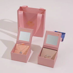 EleQeen - Juego de Regalo de Anillo y Collar con Logotipo Personalizado, Rectangular, de Lujo, con Forro de Terciopelo, Cierre Magnético, Papel Espejo, Embalaje de Plástico - Product Image 4