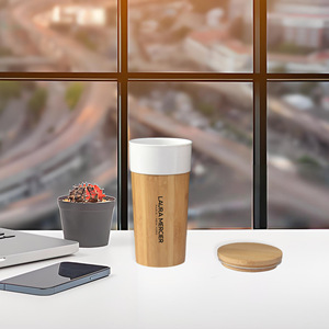 Lara Merci Bamboo Coffee Cup 500Ml Portable Travel Mug With White Porcelain Inner Anti Scalding Design - Product Image 4