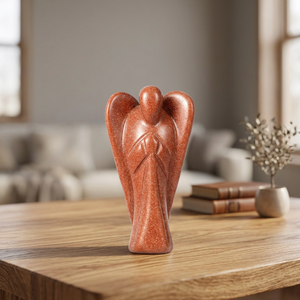 Ange sculpté en agate brune, pierre précieuse, décoration d'intérieur, 2 pouces - Product Image 3