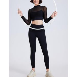 FOXA Yoga Crop <b>Top</b> Long Sleeve <b>Mock</b> <b>Neck</b> Sheer Layer Built In Bra Padded Women Workout Gym Shirt - Product Image 4