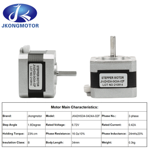 Jkongmotor มอเตอร์สเต็ปขนาดเล็ก2เฟสแบบไฮบริด JK42HS34-0424A-02F Nema17 0.42A 6.72V 23N ซม. <span class=keywords><strong>17hs19</strong></span>-2004s 42bygh 4-LEAD Reprap 3D - Product Image 2