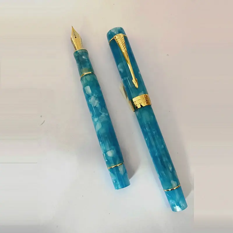 Bleu avec clip doré JINHAO central 100 F/M/1.0mm plume calligraphie luxe résine stylo plume