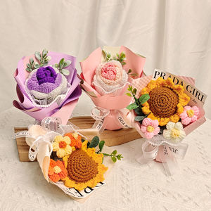 ช่อดอกไม้ไหมพรมถักมือ <span class=keywords><strong>ดอก</strong></span><span class=keywords><strong>ทานตะวัน</strong></span>และดอกกุหลาบ ของขวัญคริสต์มาสที่ดีที่สุดสำหรับเพื่อนสาว ของที่ระลึกวันเกิด ของประดับตกแต่งคริสต์มาส - Product Image 3