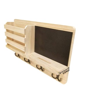 Wooden <b>Wall</b>-<b>Mounted</b> Key Holder With Chalkboard <b>Shelf</b> Entryway Organizer For Keys Mail Notes - Product Image 5
