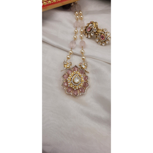 Conjunto de joyería de la mejor colección, collar tradicional chapado en oro con piedras rosas y cuentas blancas, estilo Rani Haar. - Product Image 1
