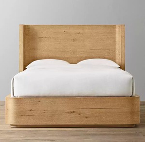 Solid <b>Oak</b> Curved Enclosed Storage Platform Bed French Wabi Sabi Rounded Edge Tall Curved Headboard Bedroom Wooden Bed <b>Frame</b> - Product Image 2