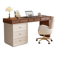 Bureau de style médiéval vintage en bois massif avec tiroirs de rangement pour usage commercial, petits appartements, bureau de couleur crème