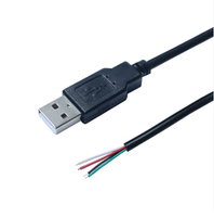 Échantillons gratuits USB 2.0 mâle femelle à 2 fils câble d'extrémité ouverte câble de charge en queue de cochon noir 0.3m 1m 2m 22awg 2464 câble