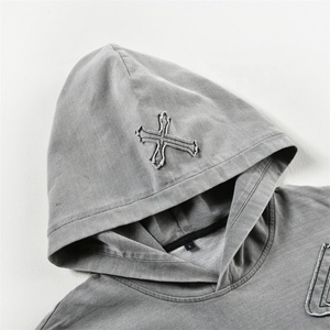 Sudadera con Capucha TOPSHOW de Alta Calidad con Apliques de Letras Bordadas, Sudadera Informal 100% Algodón Lavado para Hombre - Product Image 4