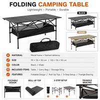 Table de camping pliante en aluminium robuste avec logo personnalisable, plateau roulant à lattes, design moderne pour pique-nique et barbecue, rangement extérieur