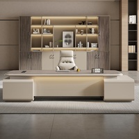 Bureau de direction moderne en forme de L, peint par pulvérisation, avec armoire latérale, mobilier de bureau luxueux haut de gamme