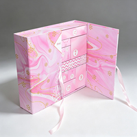 Caja de Calendario de Adviento Plegable al por Mayor, Rosa Mármol con Lámina Dorada, Doble Puerta, 24 Cajones, Caja de Regalo para Cuenta Regresiva de Navidad
