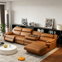 Canapé en cuir inclinable électrique minimaliste italien 3 places, canapé de cinéma maison avec plateau pliable pour salon