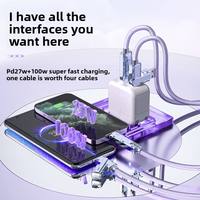 Kabel Data Pengisian Cepat Empat-dalam-Satu 100W PD27W 3A Kompatibel dengan IOS dengan Lapisan Nilon untuk Ponsel