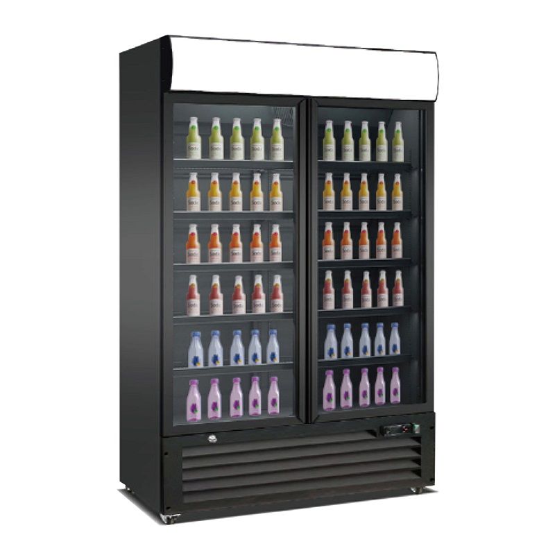 Commercial Two Door Cold Drink Refrigerator Showcase with Wheels Beer