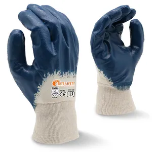 ENTE安全弹性腕部运动衫棉光滑腈半涂层油品安全工作手套