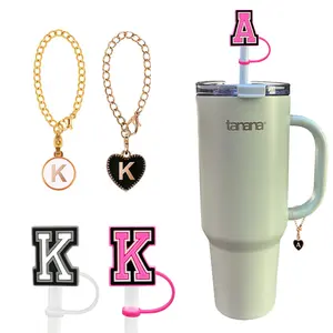 Custom 10Mm Siliconen Letter Charm Stro Topper Cover Cap Voor Tumbler Cup Groothandel