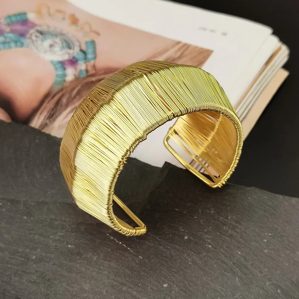 Wholesale Fashion Torque Design Gold Plated Bangle Wire Weave Metal Cuff Bracelet Handmade Bohemian Statement Jewelry