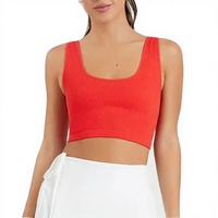 Soutien-gorge de sport côtelé rouge grande taille pour femme, col rond, bretelles spaghetti, haut de yoga respirant, maintien élevé, sans coutures, style uni