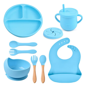 5pcs Non-Slip Silicone Baby Feeding Tableware Set 9pcs Children Dinner Dishes Including Suction Bowl Fork <b>Bibs</b> Kids Dining - Product Image 1