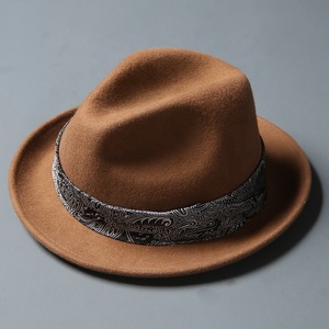 Automne 2023 printemps hiver laine feutrage taille unique CAMO marron Panama fourrure feutre Western Jazz hommes Fedora chapeaux avec ensemble ruban - Product Image 4