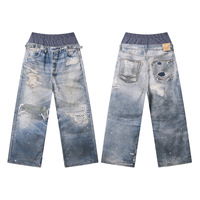 Jean en denim tricoté pour homme, nouvelle collection printemps-été, style streetwear, taille mi-haute, 100% coton, lavable, coupe droite ample