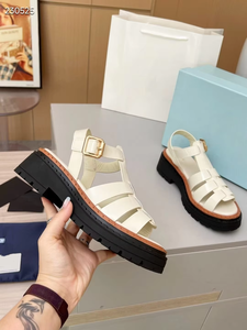 2026Luxury Designer Shoes <b>Platform</b> Top-Grain Black Leather Chunky Roman Open-Toe Sandals Genuine Leather Lining Buckle Anti-Slip - Product Image 4