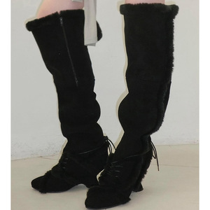 Bottes longues de haute qualité avec fourrure et cuir intégrés, bottes de neige pour femmes, hiver avec velours épais et bottes en coton à tige haute - Product Image 2