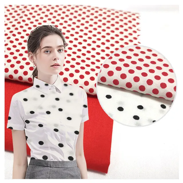 Baby Gecoate Katoenen Stof Op Maat Geweven Bedrukt Mousseline Polka Dot 60S Poplin Stof Bci Lichtgewicht 100% Katoen Gekamd