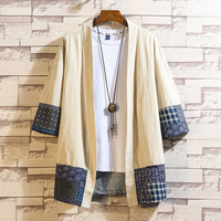 Vestes Kimono Homme M-5XL, Cardigan Léger Décontracté en Mélange Coton-Lin, Manches Courtes, Ouvert sur le Devant, Respirant, Lavé, Service OEM