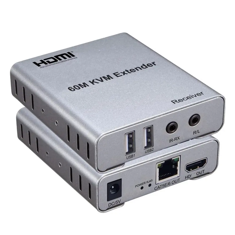 60M USB KVM HDMI Extender 1080P over CAT5e Cat6 RJ45 Ethernet Cable Audio Video Transmitter Receiver Signal Extension Converter