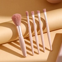 Mini ensemble de pinceaux de maquillage portable pour débutants 5 pièces outil complet avec pinceaux à poudre de cheveux synthétiques ultra doux dans une boîte de rangement