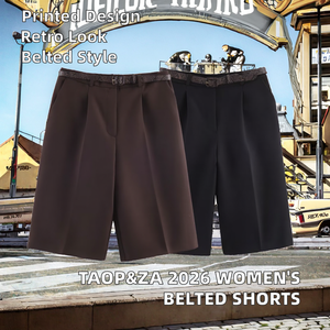Shorts longs décontractés polyvalents pour femme, style vintage printemps/été 2026, tissés, mi-longs, respirants, écologiques, style navetteur, avec logo à la taille - Product Image 2