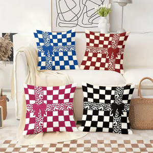 Christmas checkered pillow with bow design for festive home decor - Product Image 2