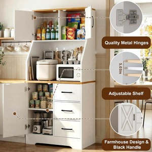 Buffet de cuisine moderne blanc haut avec étagères réglables et 3 tiroirs, éclairage LED et station de charge pour cuisine et salle à manger - Product Image 2