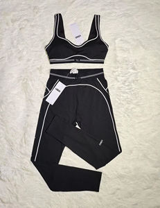 Legging Yoga Pilates Seamless Ribbed Berkualitas Tinggi 2 Potong Set Yoga untuk Wanita - Product Image 1