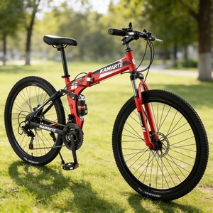 Bicicletta Pieghevole da Montagna con Sospensione Posteriore, 21 Velocità, per Adulti <span class=keywords><strong>e</strong></span> Adolescenti, Adatta per Pendolarismo, con Doppi Freni a Disco, 24 Pollici - Product Image 1