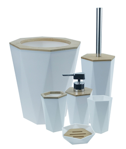 Modern European Style Luxury Bathroom Set Bamboo Lid and Plastic 6-Piece Household Accessories for Hotels