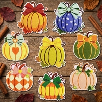 Patch thermocollant décoratif en polyester brodé, motif étoile et citrouille à carreaux colorés, avec nœud papillon, pour vêtements