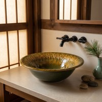 Lavabo en céramique haut de gamme, moderne, écologique, à motif bois en relief, forme fleur, style luxe léger