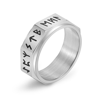 Bague rotative en acier inoxydable pour homme, style rétro nordique, huit pans, avec symbole runique - style unique et masculin