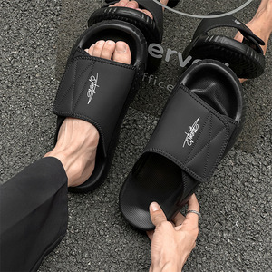 Summer Men Genuine Suede Leather Beach Shoes <b>Velcro</b> Adjustable Sandals New One <b>Strap</b> Casual Comfortable Slippers Wholesale - Product Image 3