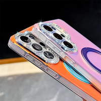 Étui de téléphone magnétique rotatif à 360° avec blocs de couleur vives et strass brillants pour Samsung Galaxy S26 Ultra S25 A57 – Coque de protection