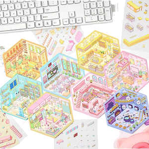 Lot <span class=keywords><strong>de</strong></span> 3 autocollants laser - Scènes <span class=keywords><strong>de</strong></span> cabanes miniatures en 3D, décorations <span class=keywords><strong>de</strong></span> vacances autocollantes - Product Image 1