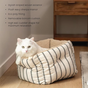 Nido respetuoso con el medio ambiente fácil de limpiar elegante a rayas de pared alta con forma de abrazo para Gatos Perros personalizado cálido Sherpa Interior hecho a mano cama para mascotas - Product Image 4
