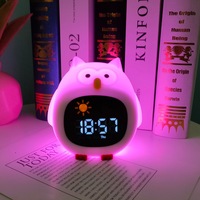 Réveil en silicone en forme de hibou, bruit blanc apaisant, veilleuse multicolore à activation tactile, modes de scène intelligents, dessin animé
