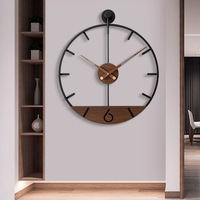 Jam Dinding Logam Nordik 50 cm, Cincin Besi Bulat, Jarum Analog, Dekorasi Rumah Modern untuk Ruang Tamu