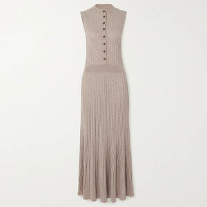 Chiusura con bottoni lungo abito Maxi maglione in <span class=keywords><strong>maglia</strong></span> a vita bassa in <span class=keywords><strong>lana</strong></span> a costine anteriori - Product Image 1