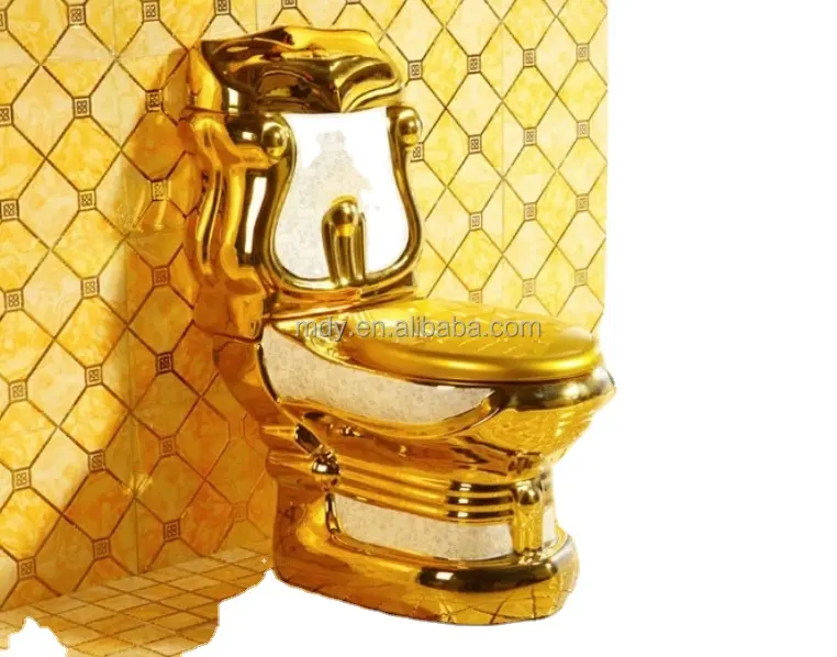 Medyag Luxury Gold Bathroom Set Toilet And Basin With Diamond Golden Two Piece Toilet Wash Down P Trap Bathroom Toilet